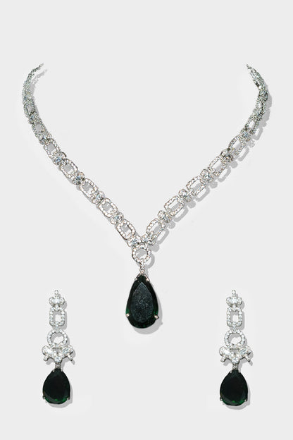 White Rhodium Finish Diamond Necklace Set