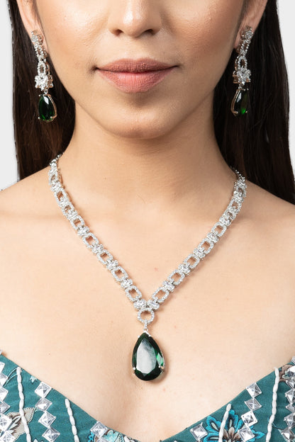 White Rhodium Finish Diamond Necklace Set