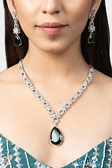 White Rhodium Finish Diamond Necklace Set