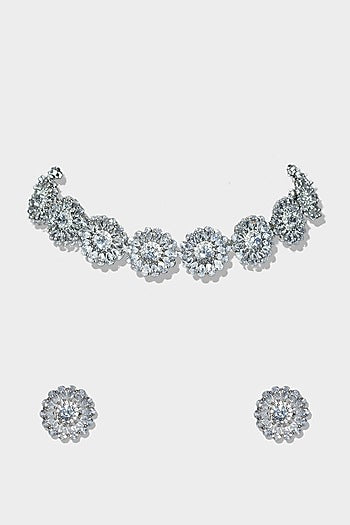 White Rhodium Finish Necklace Set