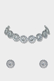 White Rhodium Finish Necklace Set
