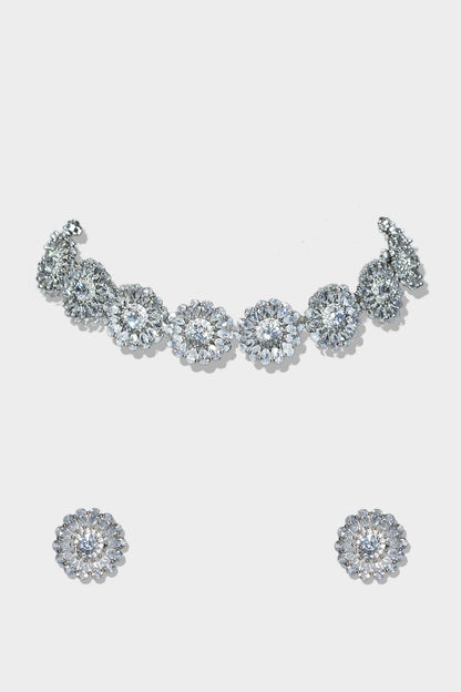 White Rhodium Finish Necklace Set