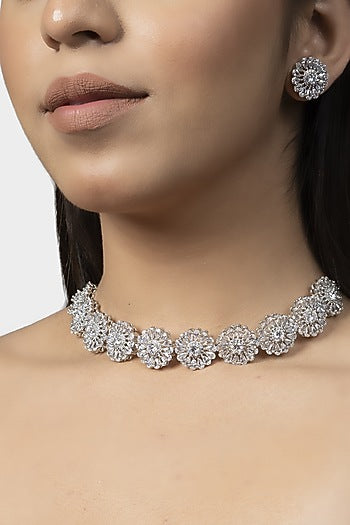 White Rhodium Finish Necklace Set