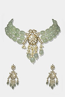 Gold Plated Necklace Set With Kundan Polki