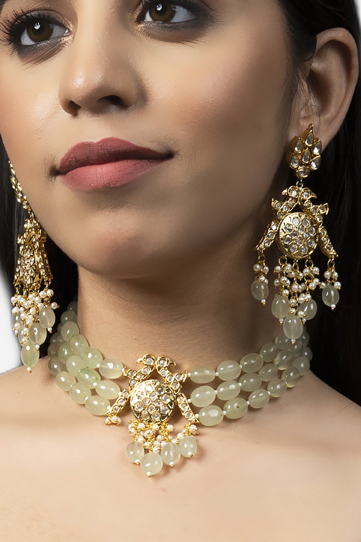 Gold Plated Necklace Set With Kundan Polki