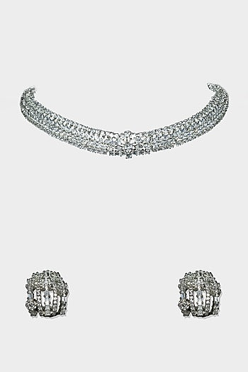 White Finish Diamond Necklace Set