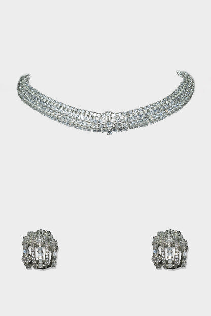 White Finish Diamond Necklace Set