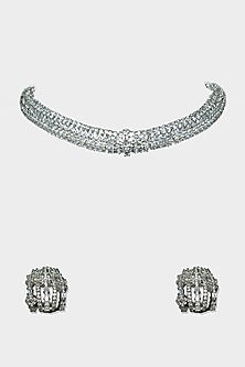 White Finish Diamond Necklace Set