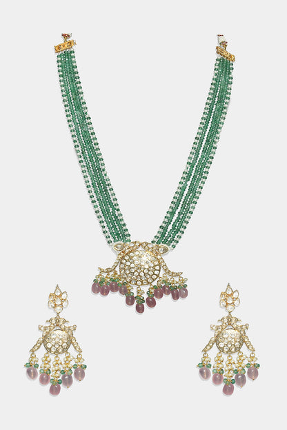 Gold Plated Kundan Polki Long Necklace Set