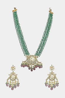 Gold Plated Kundan Polki Long Necklace Set