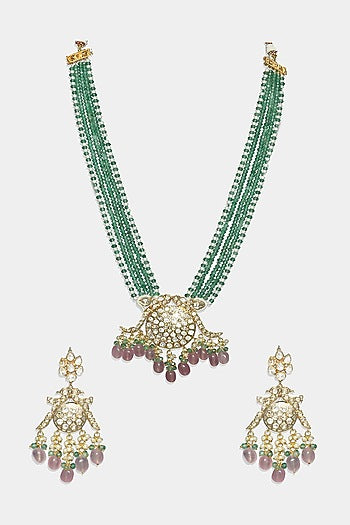 Gold Plated Kundan Polki Long Necklace Set