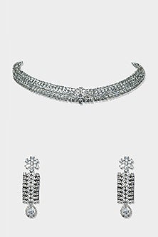 White Finish Diamond Choker Necklace Set