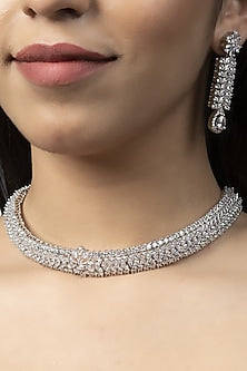 White Finish Diamond Choker Necklace Set