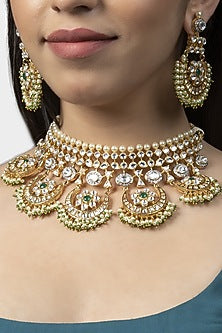 Gold Finish Kundan Polki Choker Necklace Set