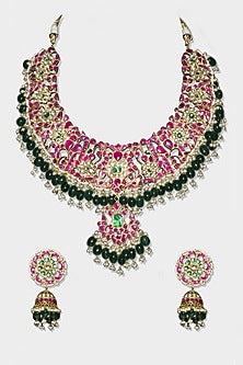 Gold Finish Multi-Colored Choker Necklace Set