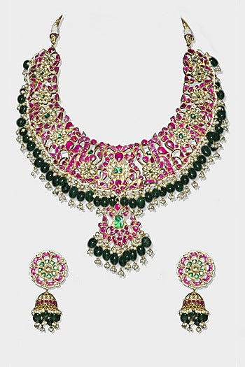Gold Finish Multi-Colored Choker Necklace Set