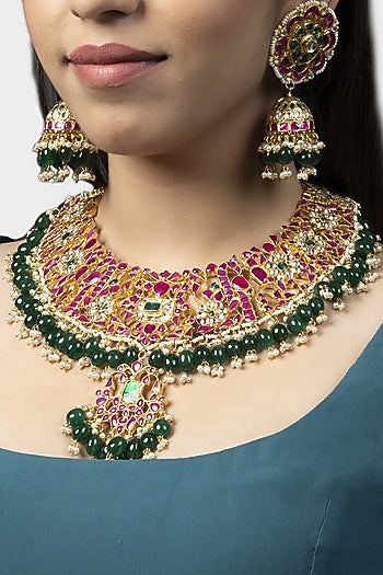 Gold Finish Multi-Colored Choker Necklace Set