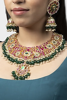 Gold Finish Multi-Colored Choker Necklace Set