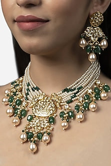 Gold Finish Green Kundan Polki Choker Necklace Set