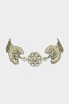 Gold Finish Kundan Polki & Pearl Choker Necklace