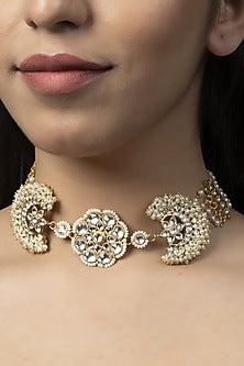Gold Finish Kundan Polki & Pearl Choker Necklace