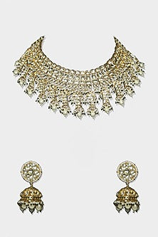 Gold Finish Kundan Polki Choker Necklace Set