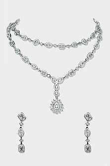 White Finish Diamond Layered Necklace Set