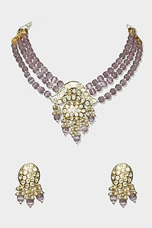 Gold Finish Purple Kundan Polki Necklace Set