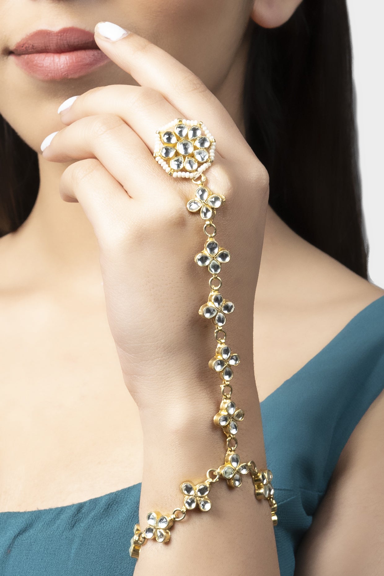 Gold Finish Haathphools (Set of 2)