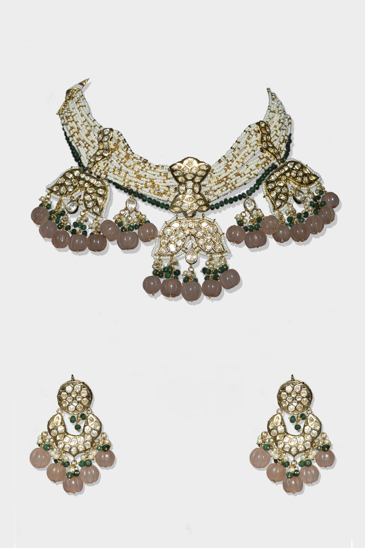 Gold Finish Multi-Colored Kundan Polki Necklace Set