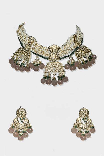 Gold Finish Multi-Colored Kundan Polki Necklace Set