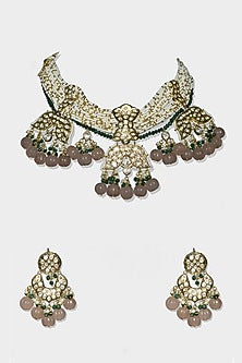 Gold Finish Multi-Colored Kundan Polki Necklace Set