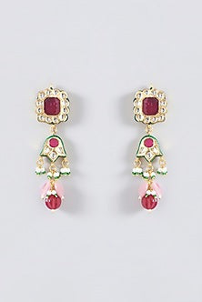 Gold Plated Kundan Polki & Navaratna Stones Handcrafted Long Necklace Set