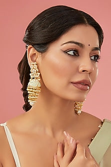 Gold Finish Kundan Polki Earrings