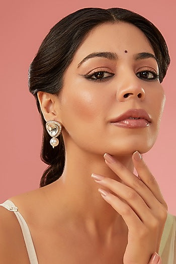 Gold Finish Kundan Polki Stud Earrings