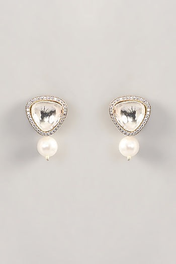Gold Finish Kundan Polki Stud Earrings