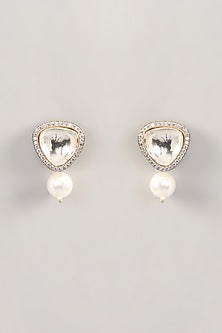 Gold Finish Kundan Polki Stud Earrings