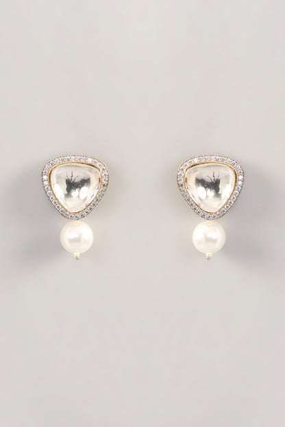 Gold Finish Kundan Polki Stud Earrings