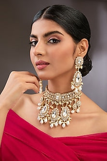Gold Finish Kundan Polki Choker Necklace Set