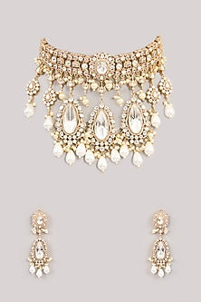 Gold Finish Kundan Polki Choker Necklace Set