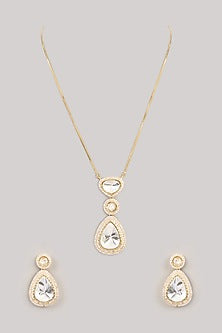 Gold Finish Kundan Polki Long Necklace Set