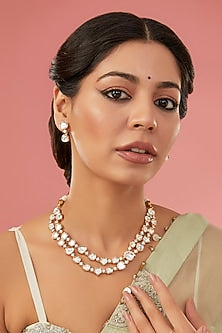 Gold Finish Kundan Polki Layered Necklace Set