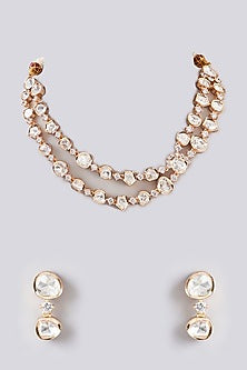Gold Finish Kundan Polki Layered Necklace Set