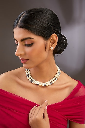 Gold Finish Pearl Beaded Necklace Set