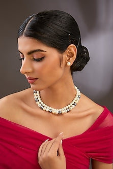 Gold Finish Pearl Beaded Necklace Set