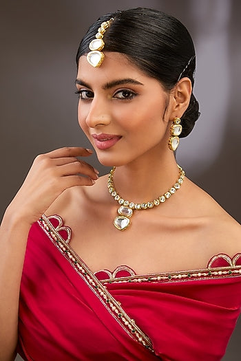 Gold Finish Kundan Polki Long Necklace Set