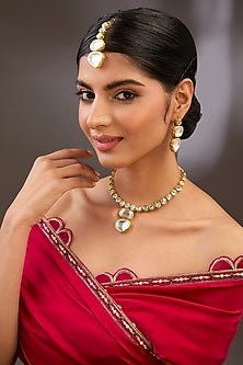 Gold Finish Kundan Polki Long Necklace Set