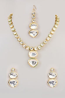 Gold Finish Kundan Polki Long Necklace Set