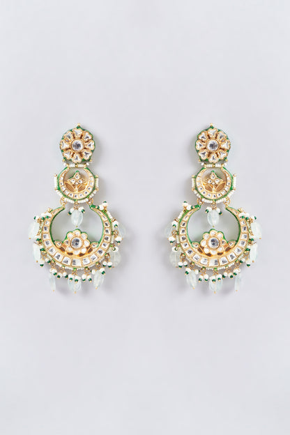 Gold Finish Kundan Polki Chandbali Earrings