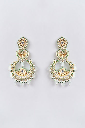 Gold Finish Kundan Polki Chandbali Earrings